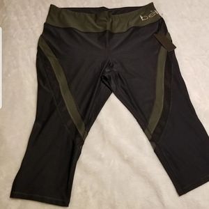 BEBE SPORT MESH INSERT STRIPED CAPRI